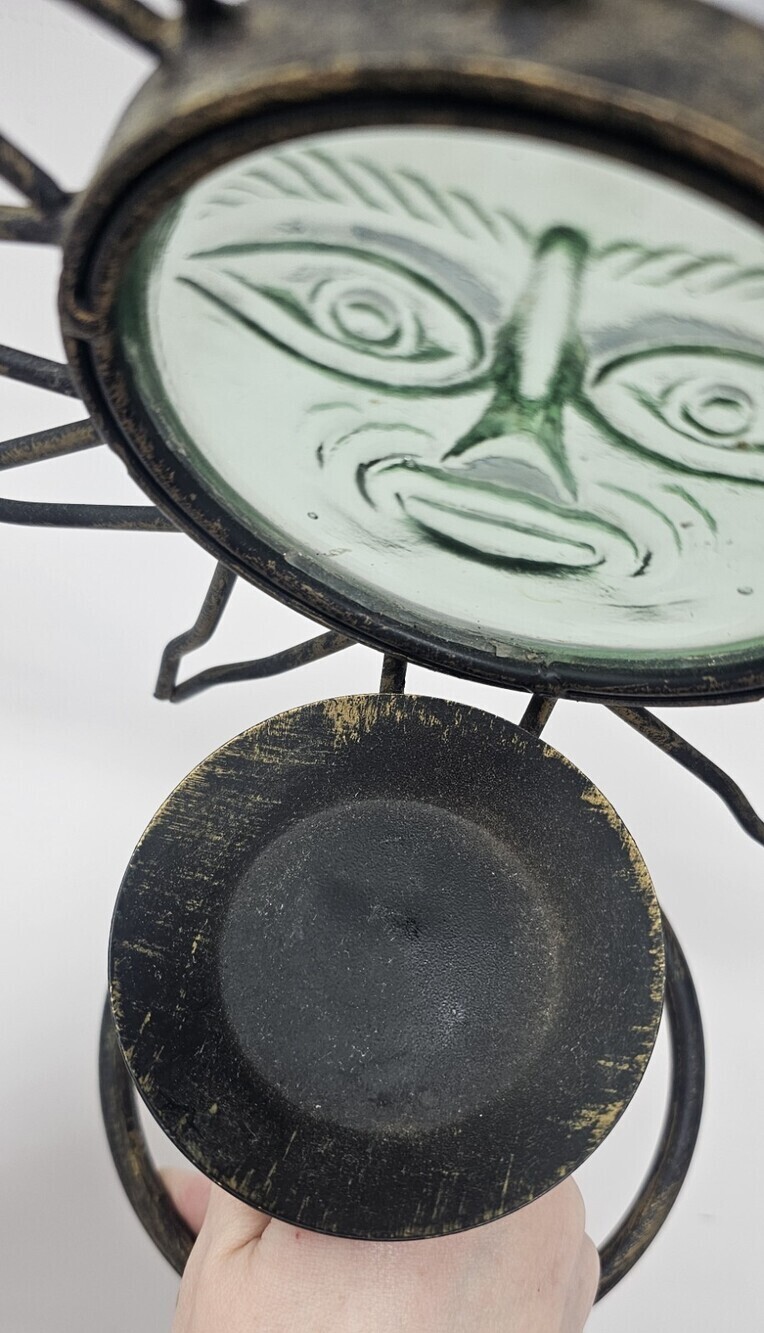 Vtg Celestial Metal Standing Glass Sunburst Face Candle Holder 10" Sun Catcher - Picture 4 of 6